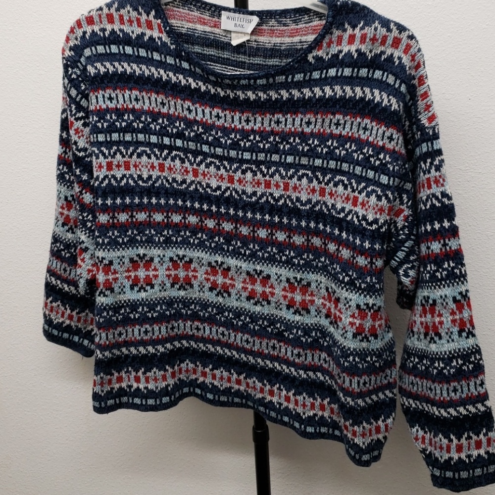 EUC WHITEFISH BAY blue red sweater medium - Picture 2 of 5